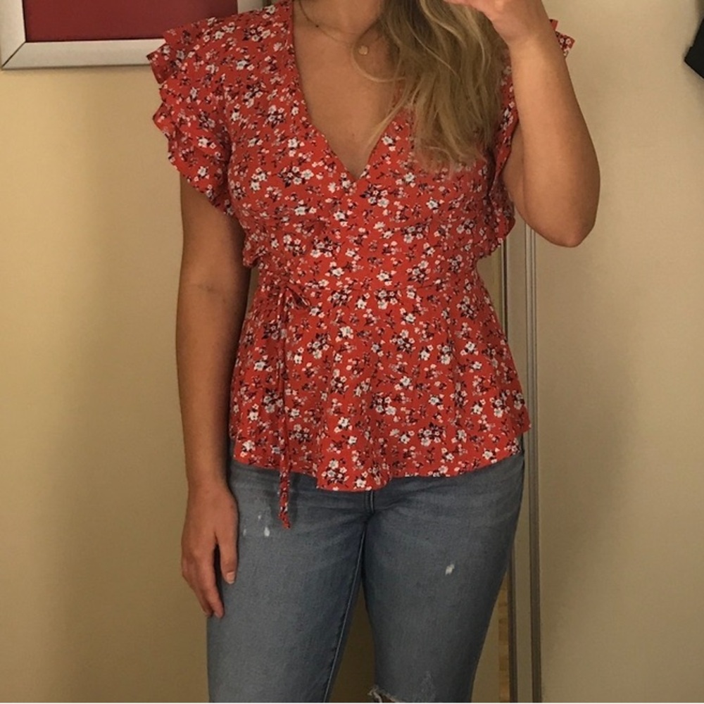 Red Floral Blouse